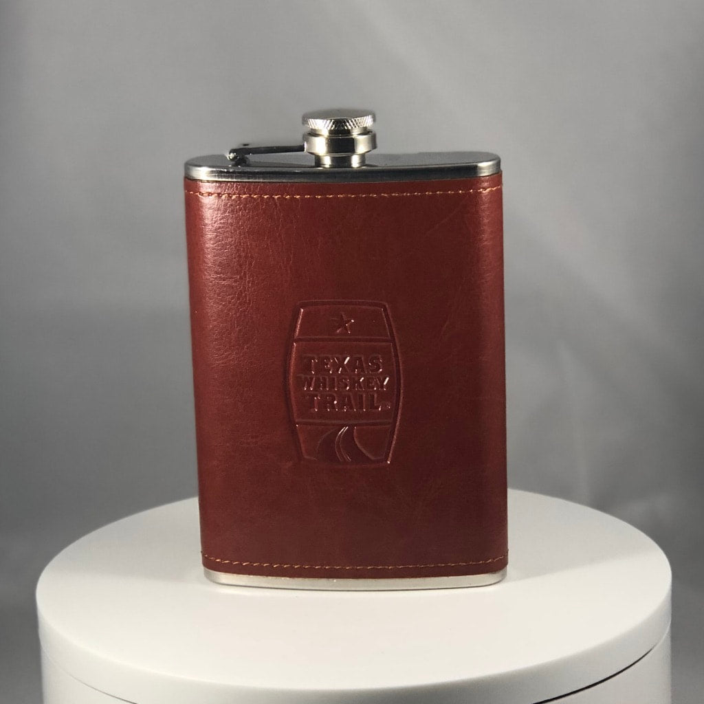 Texas Whiskey Trail Leather Wrapped Embossed Flask